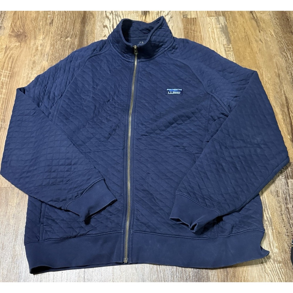 LL Bean Mens Quilted Full Zip Traditional Fit Sweatshirt Size L Navy Blue